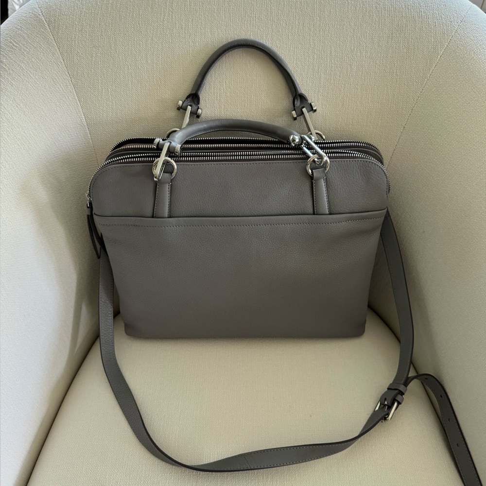 new RADLEY London gorgeous gray Leather Handbag/laptop bag with Shoulder Strap